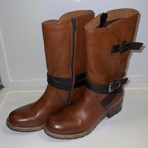 Clarks mid height brown buckle boots size 7